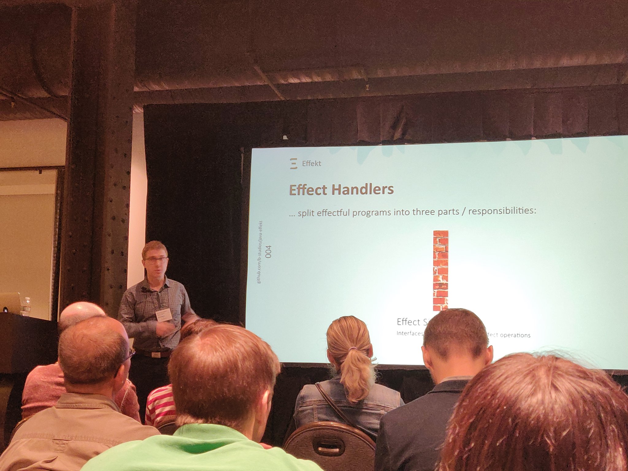 Jonathan giving a talk at OOPSLA'18 on Effect Handlers for the Masses.